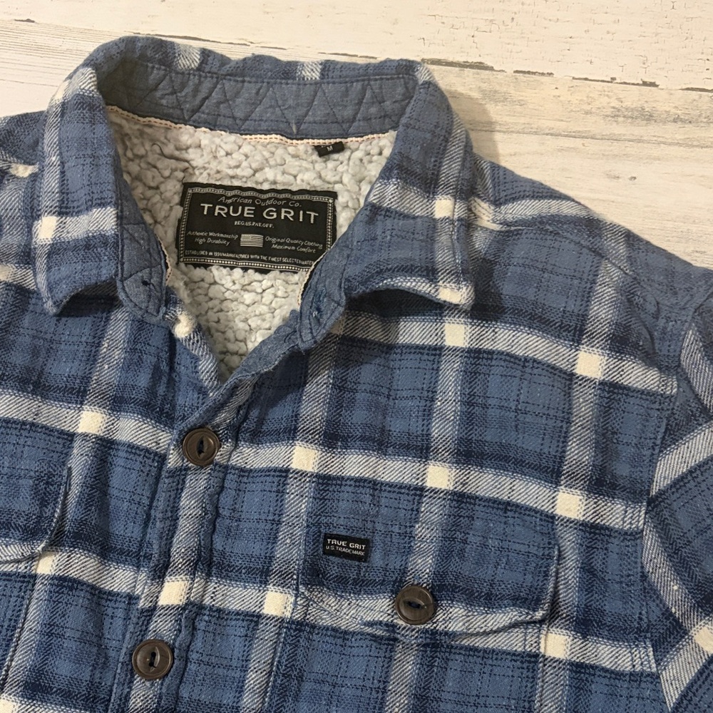 True Grit Blue and White Plaid Shirt Jacket Size Medium - Picture 2 of 8